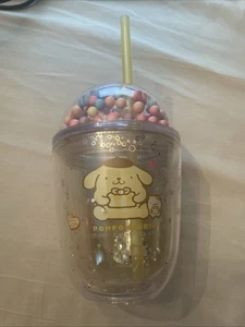 Vaso brillante Sanrio Miniso Pompompurin 2021 con botella de agua de paja 435 ml - Imagen 1 de 3