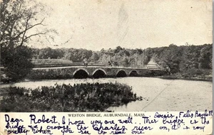 Auburndale MA Postcard Weston Horse Buggy on Bridge 1911 Middlesex County - Picture 1 of 3