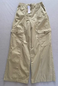 TOPSHOP TROUSERS SZ 10 CARGO PETITE WOMENS WIDE KHAKI GREEN SUMMER POCKETS - Picture 1 of 8