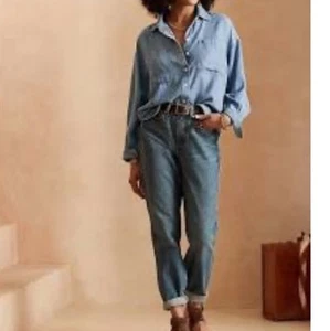 Banana Republic Chambray Hemd mit Knopfleiste Damen M Taschen Langarm - Bild 1 von 5