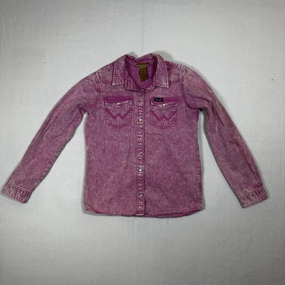 Wrangler’s Girl’s Acid Wash Pink Snap Front Western Shirt Long Sleeve Large - Image 1 of 4