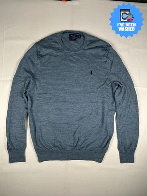 Ralph Lauren 100% Merino Wool Soft Knitted Jumper Sweater Slim Fit Blue Size L - Image 1 of 4
