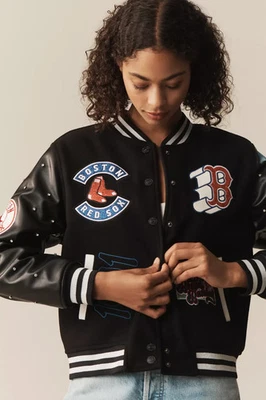 Boston Red Sox The Wild Collective x Anthropologie MLB Letterman Baseball Jacket - Image 1 of 4