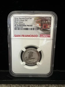 2018-S Silver Block Island Quarter, NGC PF 70 Reverse Proof, Reverse Proof Set - Picture 1 of 2