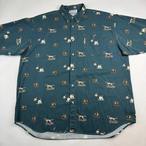 Columbia Mens XXL Green 100% Cotton All Over Hunting Dog Duck Print Shirt - Picture 1 of 9