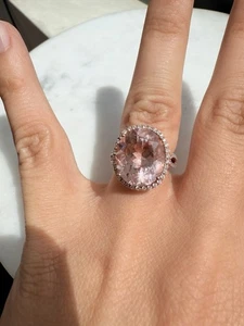 14k Rose Gold Diamond & Oval Cut Morganite Cocktail - Picture 1 of 6