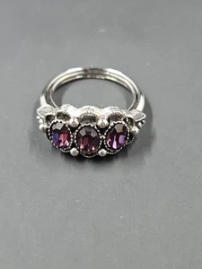 Vintage Avon Silvertone Purple Rhinestone Womens Ring, Size 6 - Picture 1 of 7