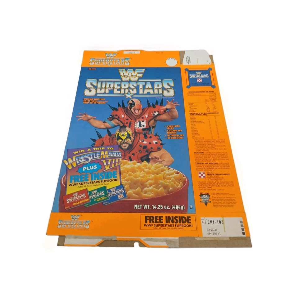 Caja de cereales vintage 1991 WWF Superstars Cereal Road Warriors promoción de lucha libre años 90  Foto 1 de 4