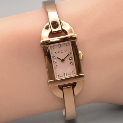  [N COMO NUEVO] GUCCI 6800L Bambú Cuadrado Brazalete Reloj Qz16mm Para Mujer Esfera Rosa JAPÓN Foto 1 de 4