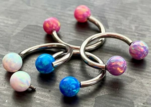 1pc Opal Ball Circular Barbell Horseshoe Lip Nipple Septum Ring Cartilage Tragus - Picture 1 of 10