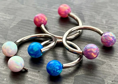 1pc Opal Ball Circular Barbell Horseshoe Lip Nipple Septum Ring Cartilage Tragus - Image 1 of 4