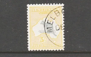 1913 KANGAROO FIRST WMK 5/- YELLOW "CTO" SG 13 RETAIL $375 SUPERB VERY RARE GEM! - Picture 1 of 2