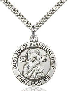 Collana uomo argento sterling 925 perpetuo aiuto Vergine Maria medaglia ciondolo - Foto 1 di 1
