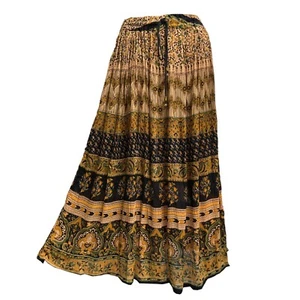 Indian Ethnic Crinkled 90s Vintage Broomstick Hippie Boho Peasant Long Skirt - Picture 1 of 2