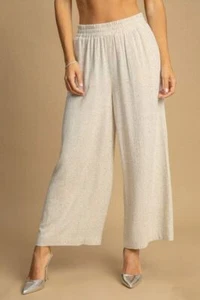 Tan High Waisted Embellished Linen Pants - Picture 1 of 3