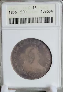 1806 Draped Bust Half Dollar Pointed 6, Stem ANACS F12 - Picture 1 of 2