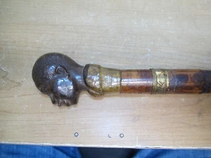 Antique Old Carved Walking Stick Cane Man Head Gold band - Picture 1 of 7