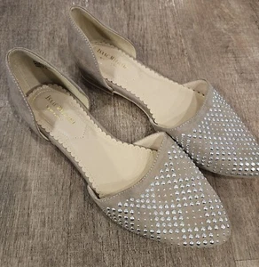 Isaac Mizrahi New York 7,5 Tachonado Beige Lona Punta D'Orsay Pisos - Imagen 1 de 7