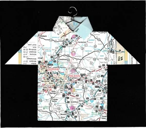 Maglietta Origami Mappa North Carolina, Durham, Raleigh, Smithfield, Henderson, Cary - Foto 1 di 2