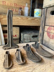 Antique Cast Iron Cobbler Shoe Making Repair Molds Forms Boot Form Stand Set - Picture 1 of 21