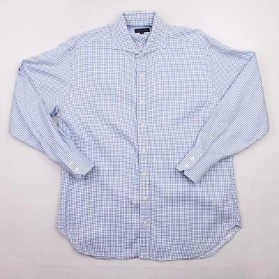 Camisa Robert Talbott Para Hombres 16.5 Azul Gráfico Cuadros Botón Ángulo Frontal 2 Botones Puño Foto 1 de 4