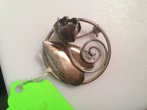 vintage 1.25" circle of sterling silver,a rose and a heart, by JEWELA - Picture 1 of 3
