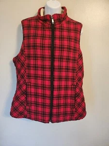 Duluth Trading Vest Womens L Red Plaid Sherpa Lined Flannel Gorpcore Cozy - Picture 1 of 5