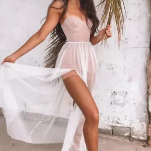 WHITE FOX Totally Bangin Mesh Maxi Dress White Size XS NWT - Picture 1 of 10