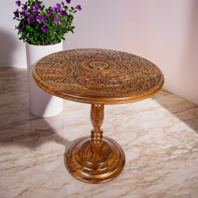 Table Vintage Round | Hand Carved Wooden Coffee Table | Artistic Home Décor - Image 1 of 4