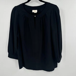 Kate Spade Silk Blouse Top Women's Black Lightweight Long Sleeve Keyhole Front - Picture 1 of 11