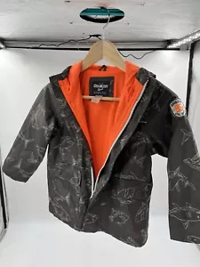 Oshkosh Lined Shark Raincoat Size 5/6 Reflective Strip, 2 Pockets, Hood - Picture 1 of 7