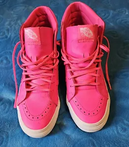 VANS Neon Pink Leather Sk8-Hi Slim Sneakers Hi Tops - Picture 1 of 7