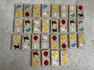 Vintage 1980s/90s Children's thick wooden dominoes animal themed good used con - Image 1 of 4