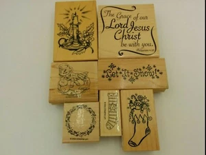 ASSORTMENT OF CHRISTMAS THEME RUBBER WOODEN STAMPS (LOT OF 7) - Picture 1 of 5