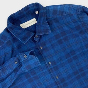 Camisa Today Is Beautiful Ron Herman Para Hombre 17 1/2 - 44 Cuadros Índigo Hecha en Italia - Imagen 1 de 12