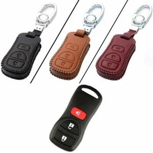New Leather 3 Button Remote Key Bag Case Fob Holder Chain For Nissan Series J - Imagen 1 de 4