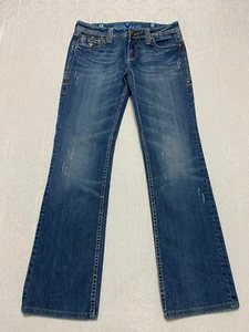 Pantalones de mezclilla Sang Real Bootcut para mujer talla 31 azul bordado bigotes desgastados - Imagen 1 de 11