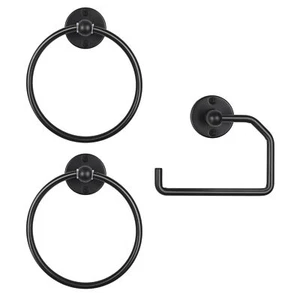 3PCS Black Towel Ring for Bathroom Stainless Steel Rustproof Hand Towel Holder - Picture 1 of 7
