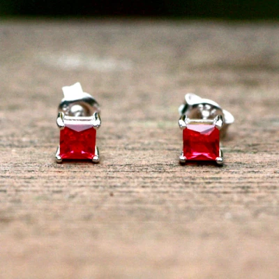 Lab Created Ruby Earrings Sterling Silver 925, July Birthstone, Handmade - Image 1 of 4
