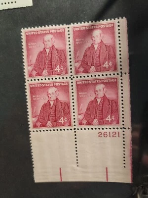 US 4c stamp Plate block SC #1121 Noah Webster 1958 Unused - #B127 - Image 1 of 3