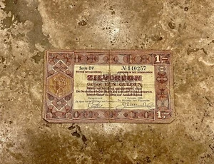 Vintage 1938 Netherlands 1 Gulden Paper Money Note from Pre-WWII Era - Picture 1 of 2