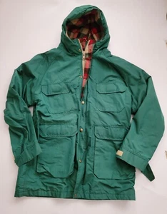 Vintage Woolrich Jacket Parka Hooded Large Mens Size Wool Plaid Lined Green - Picture 1 of 18