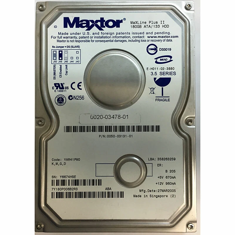 7Y180P0 - Maxtor 180GB 7200 RPM IDE 3.5" HDD - Image 1 of 1