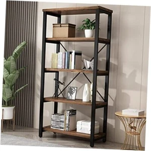 5 Tier Industrial Solid Wood Bookshelf, Open Etagere Bookcase with Metal - Picture 1 of 6