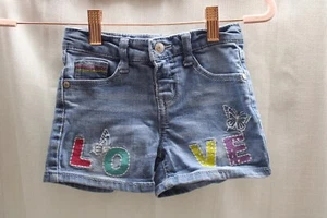 Wallflower Girl Sz 6 LOVE Embroidered Blue Denim Jean Shorts Stretch Midi Short - Picture 1 of 3