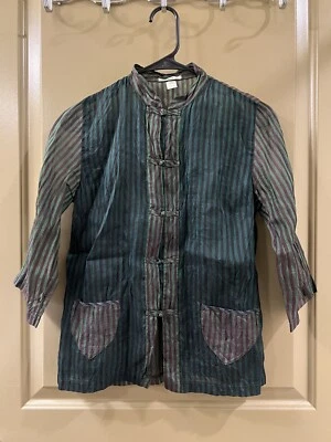 Dosa silk stripe green asian style blouse sz 1 (item A53) - Image 1 of 4
