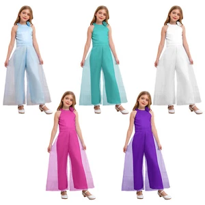 Kids Girls Rompers Dance Bodysuit Wedding Jumpsuit Party Gown Flower Brooch - Picture 1 of 54