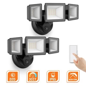 2 Pack LED 3 Head Security Outdoor Light D2D 4000lm IP65 Exterior Flood Lamp - Picture 1 of 11
