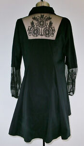 Womens Midnight Velvet Black Lace Panel Tunic Blouse SZ XL Long Sleeve Victorian