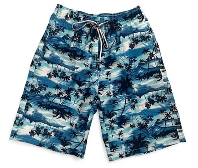 Pantalones cortos de verano con estampado de palma azul para niños talla 8-16 nadadores bañistas Foto 1 de 2